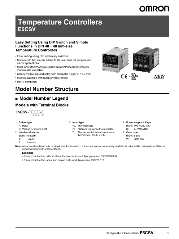OMRON Industrial Automation Temperature Controllers E5CSV User's Manual - Page 1