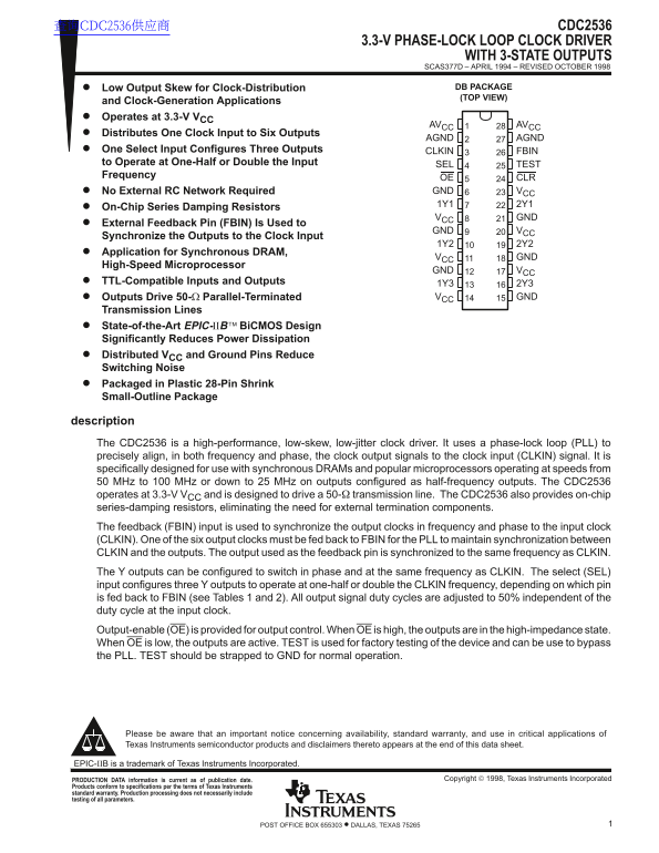 Texas Instruments CDC2536 Data Sheet - Page 1