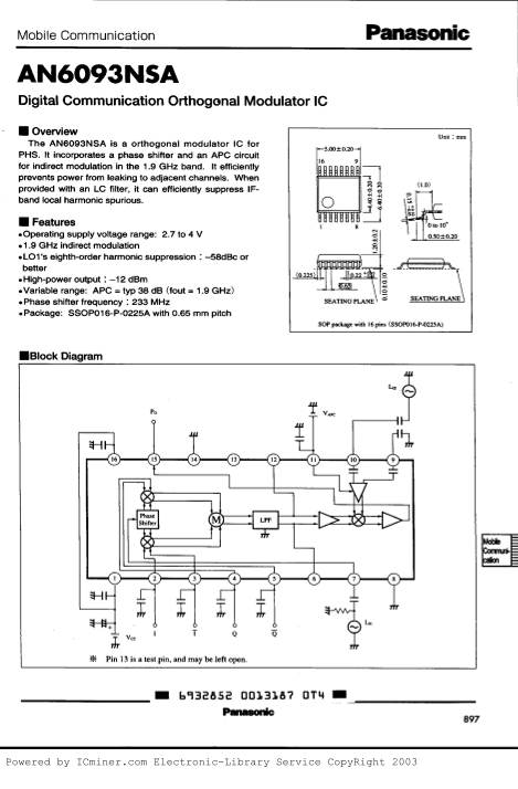 Panasonic AN6093NSA Data Sheet - Page 1