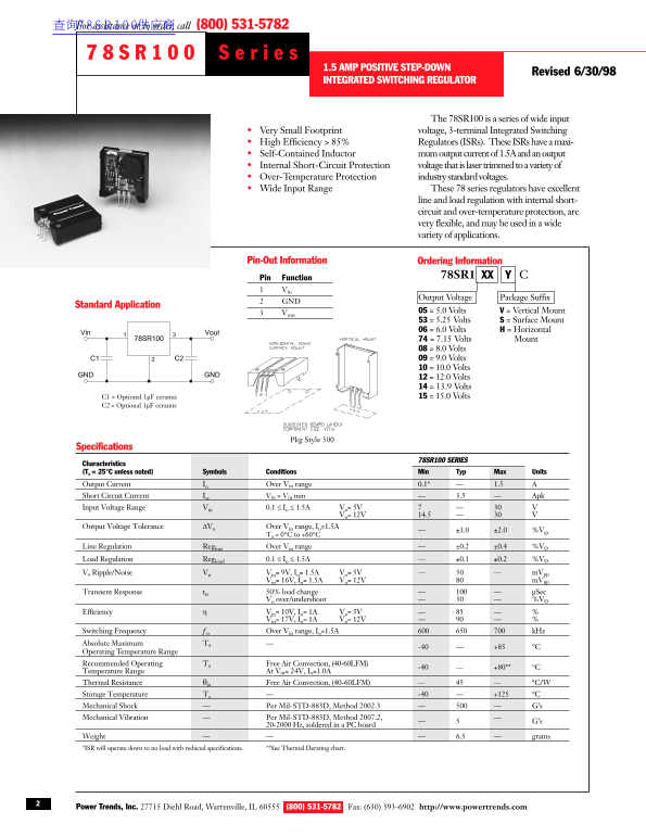 Texas Instruments 78SR100 Series Data Sheet - Page 1