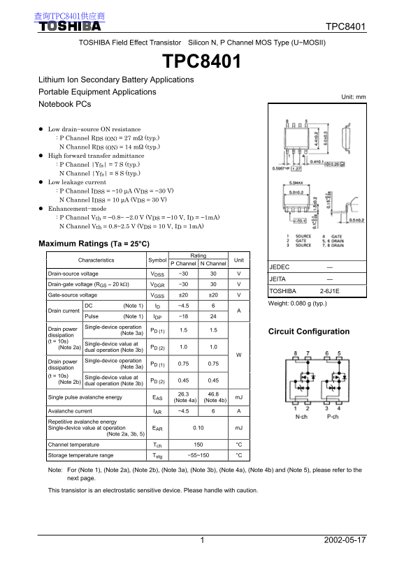 Toshiba TPC8401 User Guide - Page 1