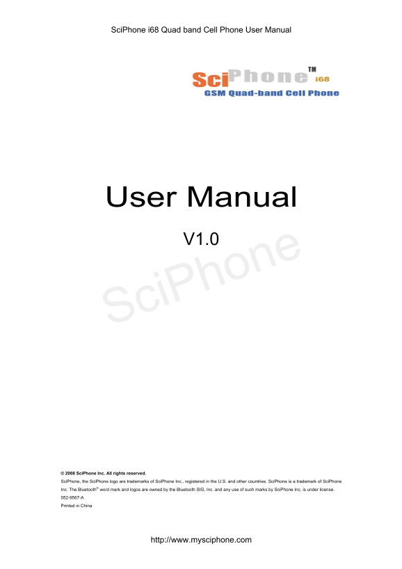 SciPhone i68 Quad band Cell Phone User Guide - Manual for Setup and Usage - Page 1