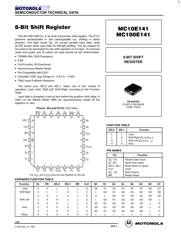 Motorola Semiconductor MC10E141 MC100E141 Data Sheet User Manual - Page 1