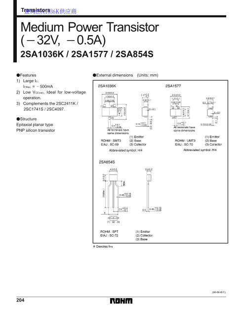 ROHM 2SA1036K 2SA1577 2SA854S Data Sheet manual - Page 1