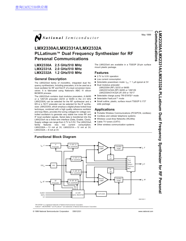 National LMX2330A LMX2331A LMX2332A Data Manual - Page 1