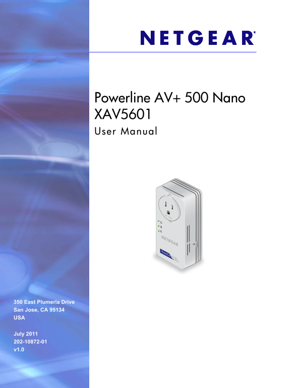 Netgear XAV5601 - 500Mbps Powerline Adapter With Power User Manual - Page 1