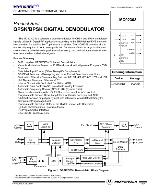 MOTOROLA MC92303 Data Sheet User Guide - Page 1