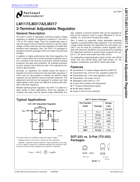 National Semiconductor LM117 LM317A LM317 Data Sheet - Page 1