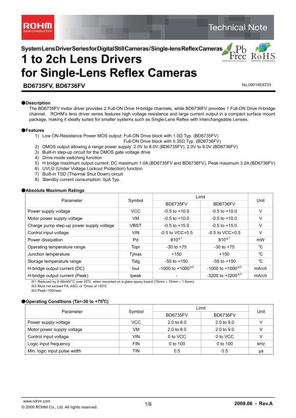 ROHM BD6735FV BD6736FV Data Manual - Page 1