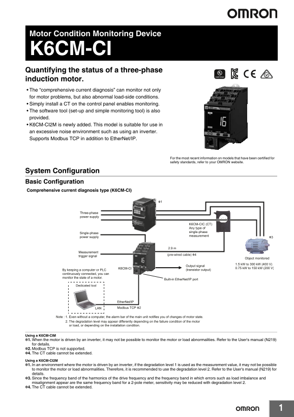 OMRON Power Other Motor Status Monitor K6CM K6CM Data Sheet (Including K6CM-CIM to Be Discontinued in March, 2021) - Page 1