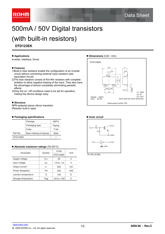 ROHM DTD123EK datasheet manual - Page 1