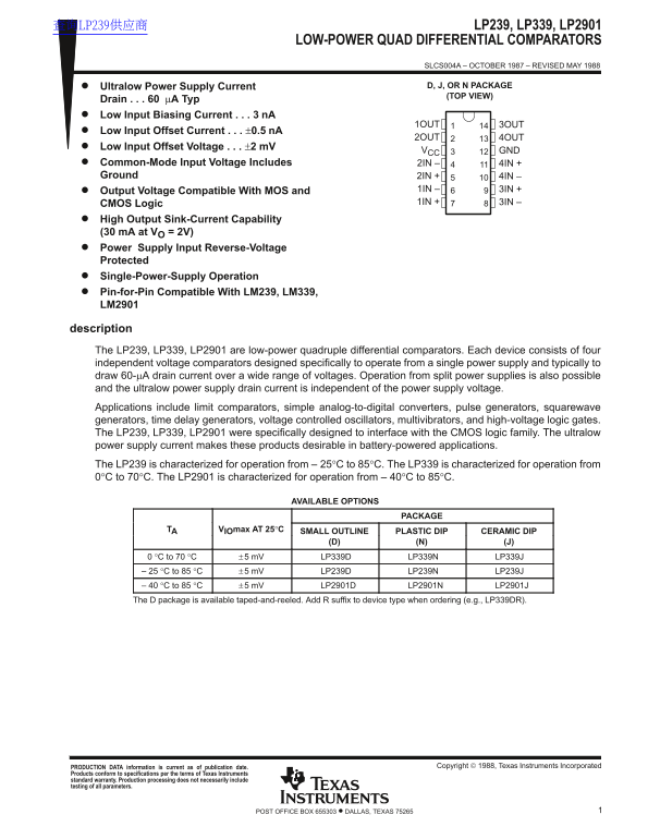 Texas Instruments LP239, LP339, LP2901 Data Handbook - Page 1