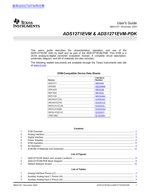 Texas Instruments ADS1271EVM & ADS1271EVM-PDK Data Sheet Manual - Page 1