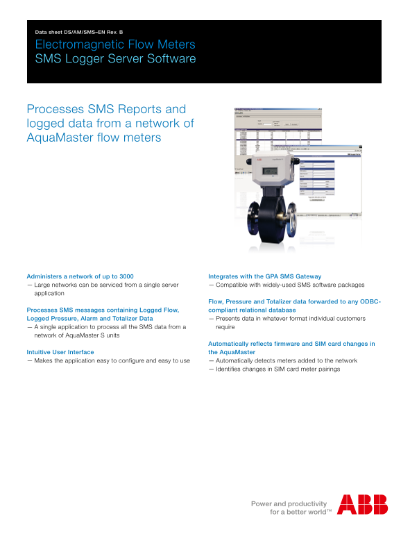 ABB Data Sheet - Electromagnetic Flow Meters SMS Logger Server Software - Page 1
