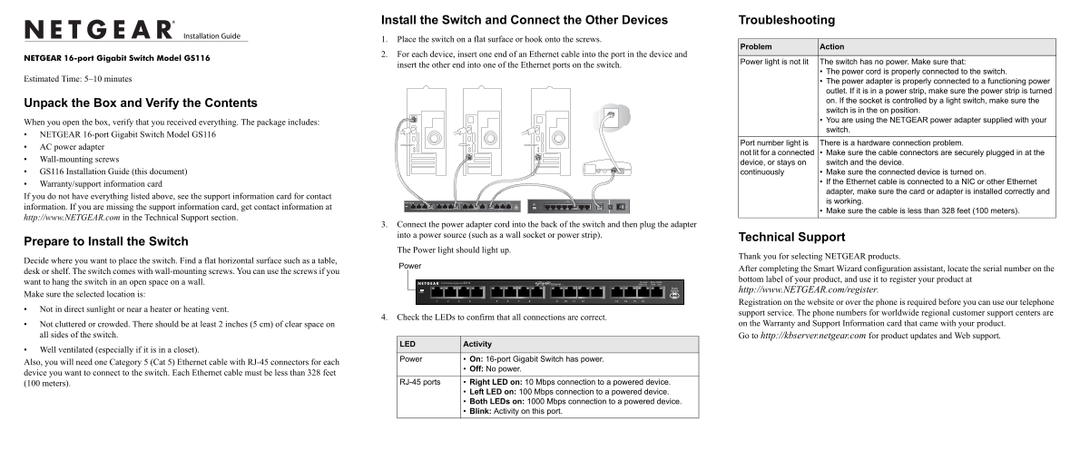 Netgear GS116v1 - 16 Port Gigabit Ethernet Unmanaged Switch Installation Guide - Page 1