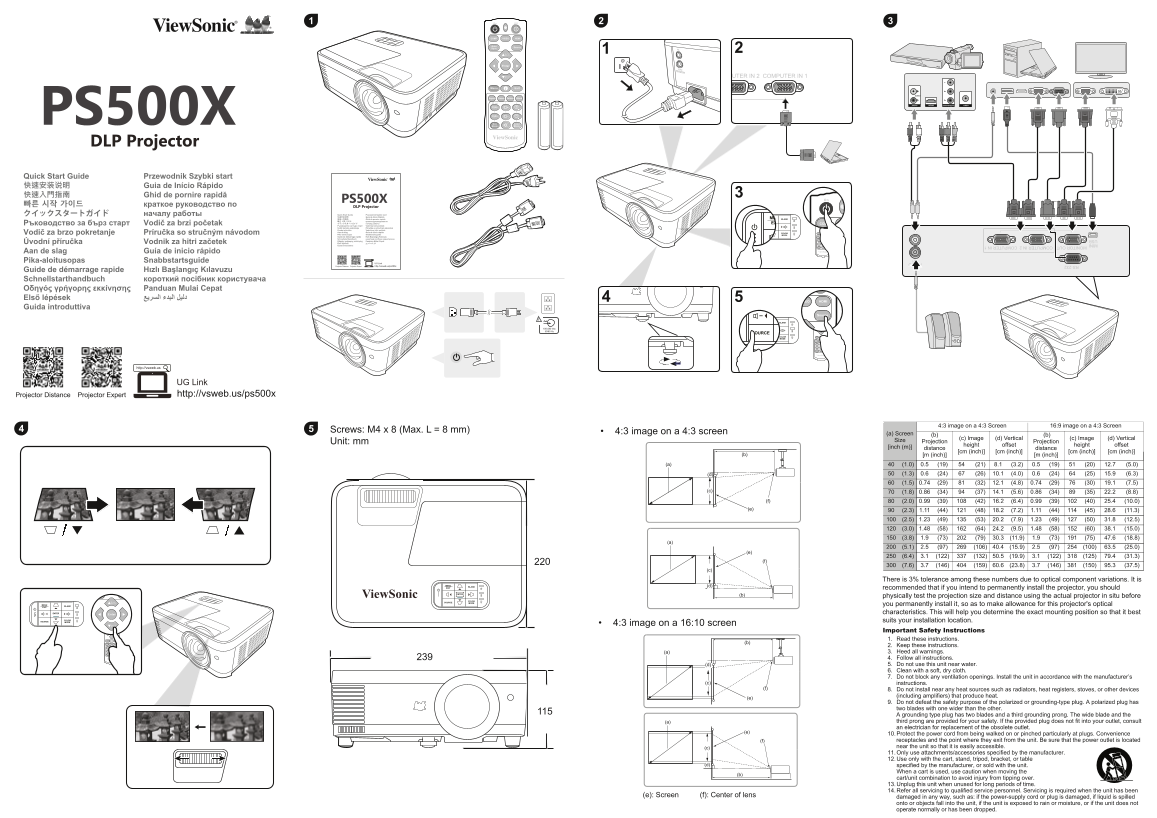 ViewSonic PS500X Quick Start Guide (English) User's Manual - Page 1