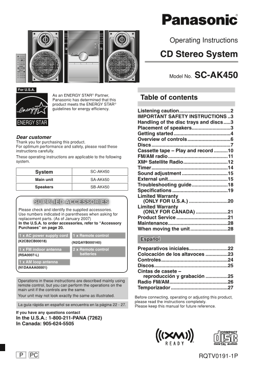 Panasonic SC-AK450 User Guide and Manual - Page 1