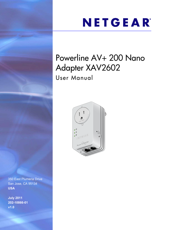 Netgear XAV2602 - AV200+ Powerline Adapter NANO 2 Ethernet Ports With Integrated Socket User Manual - Page 1