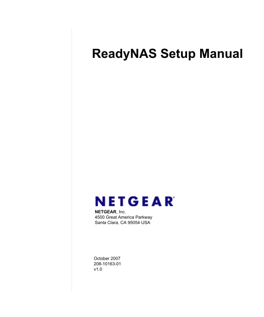 NETGEAR ReadyNAS Setup Manual - Page 1