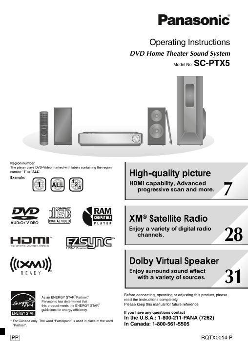 Panasonic SC-PTX5 Operating Instructions - Page 1