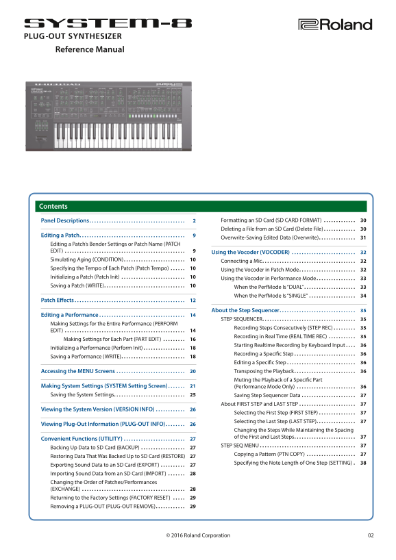 Roland System-8 Plug-Out Synthesizer Roland System-8 Reference Manual User Guide - Page 1