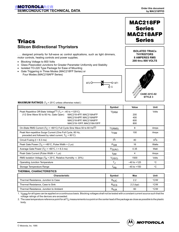 Motorola MAC218FP Series Data Handbook Motorola MAC218AFP Series Data Handbook - Page 1