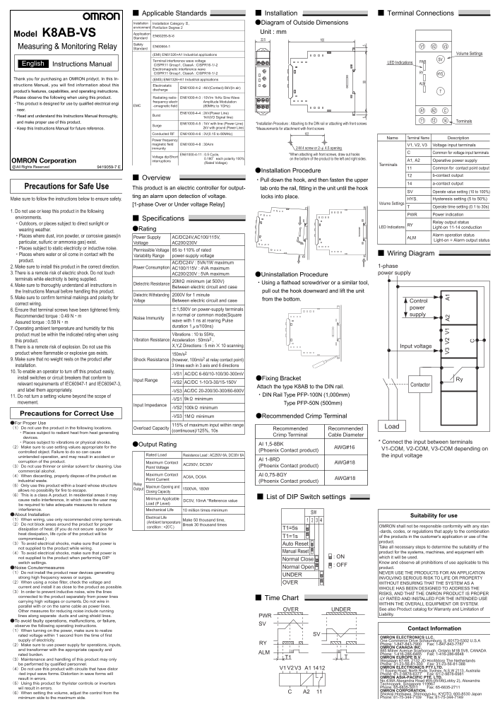 OMRON Power Other Measuring & Monitoring Relay K8AB Series K8AB-VS Measuring & Monitoring Relay Instruction Manual - Page 1