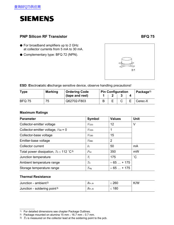 Siemens BFQ 75 Data Handbook - Page 1