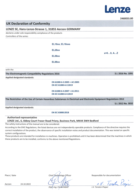 Lenze Controls-Industrial PCs EL 2850 UKCA Industrial PC_EL18xx_EL28xx_EL58xx_EL98xx (Language EN) - Page 1