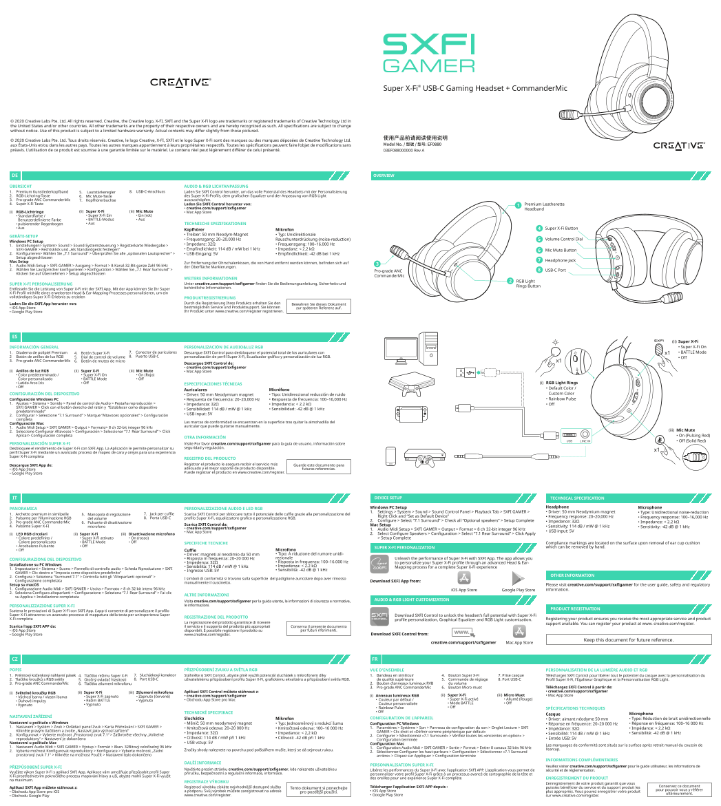 Creative SXFI GAMER USB Gaming Headset with Super X-Fi and CommanderMic - Quick Start Guide - Page 1