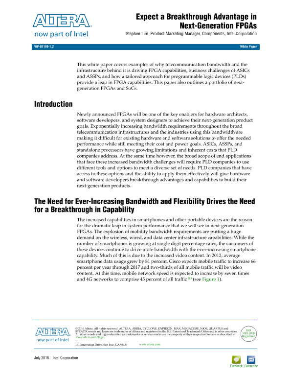 Intel White Paper Next-Generation FPGAs Will Achieve Breakthrough Advantages - Page 1