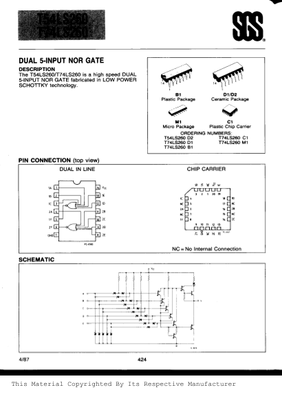 SGS DUAL 5-INPUT NOR GATE User's Manual and Specifications - Page 1