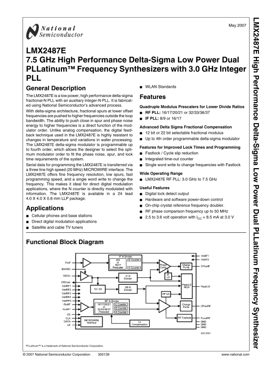 NATIONAL SEMICONDUCTOR LMX2487E User Guide - Page 1