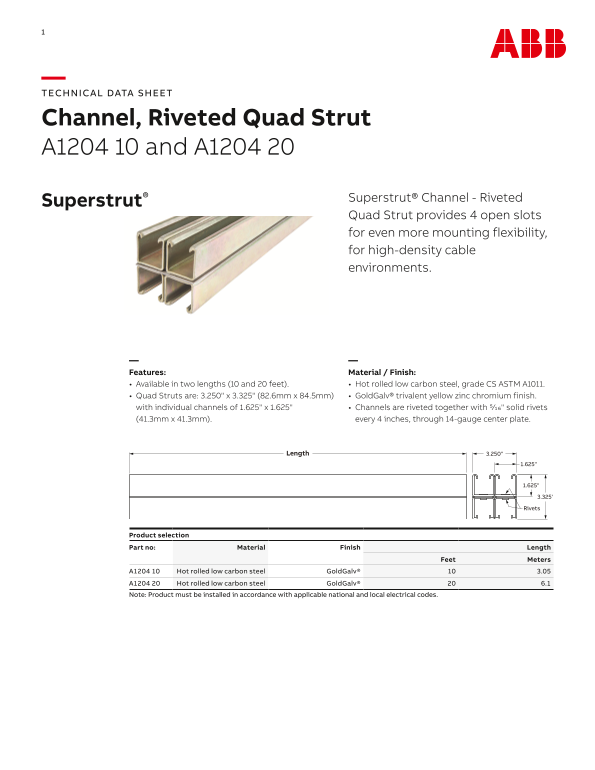 ABB Channel, Riveted Quad Strut Datasheet - Page 1