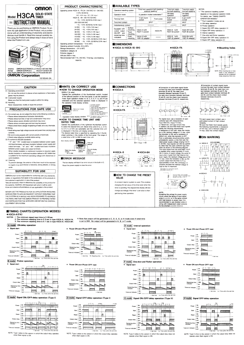 OMRON Solid-state Timer H3CA H3CA Instruction Sheet (ENG JPN) - Page 1