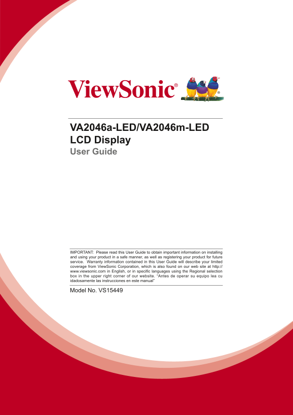 ViewSonic VA2046A-LED Quick User Guide (English) - Page 1
