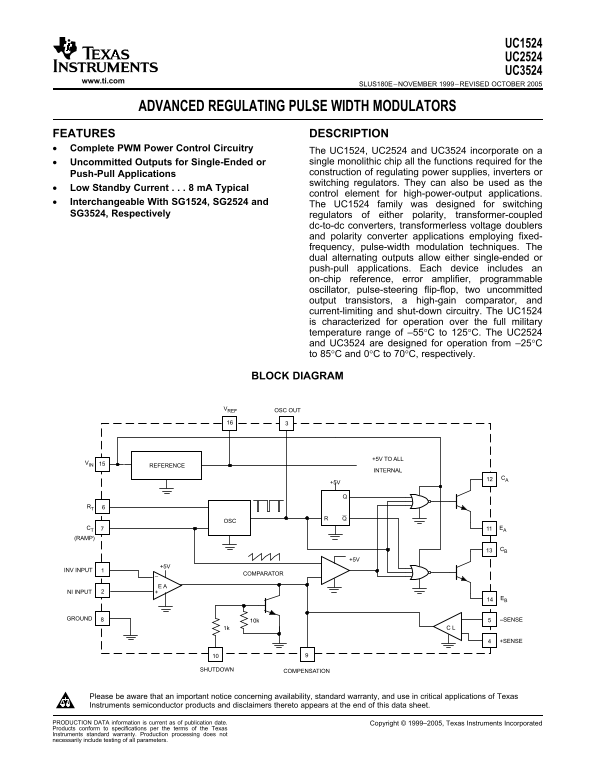 Texas Instruments UC1524 UC2524 UC3524 Data Sheet manual - Page 1