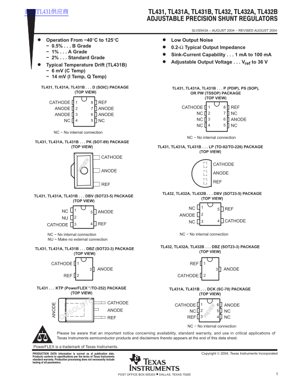 Texas Instruments TL431 Data Sheet - Page 1