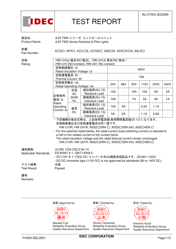IDEC TWS (Test Report) Technical Document - Page 1