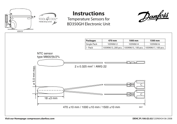 Danfoss Temperature Sensors for BD350GH Electronic Unit (Standard) Installation Guide - Page 1