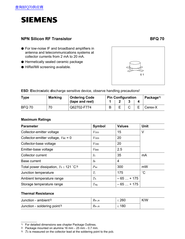 Siemens BFQ 70 Data Handbook - Page 1