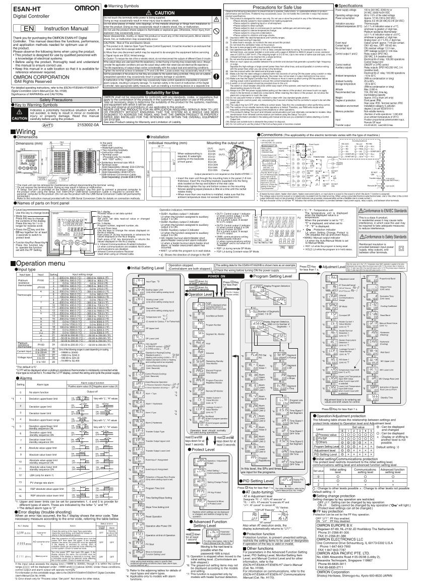 OMRON Timer Counter E5AN-HT E5EN-HT Digital Controller Instruction Sheet (ENG JPN) - Page 1