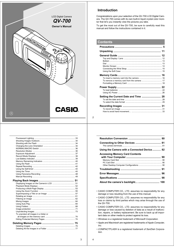 Casio QV-700 Digital Camera User's Manual - Page 1