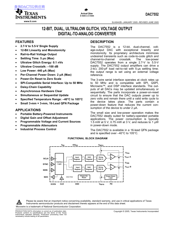 Texas Instruments DAC7552 Data Sheet - Page 1