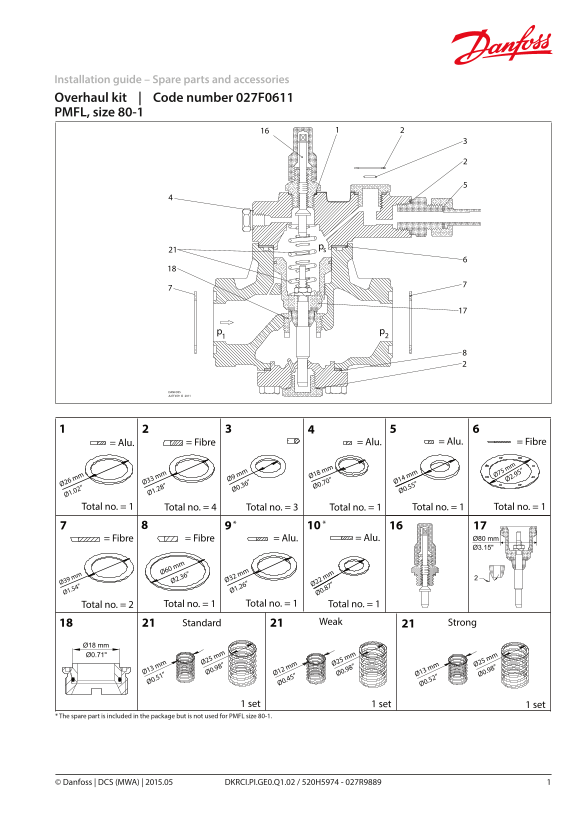 Danfoss Overhaul Kit, PMFL, Size 80-1 - Code Number 027F0611 Installation Guide - Page 1