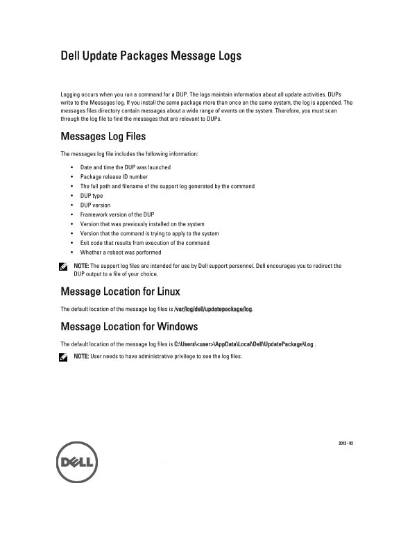 Dell Update Packages Message Logs TechSheet - Page 1