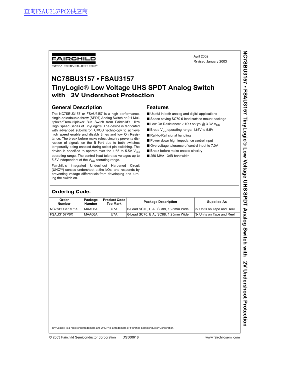 Fairchild NC7SBU3157 157 Data Handbook - Page 1