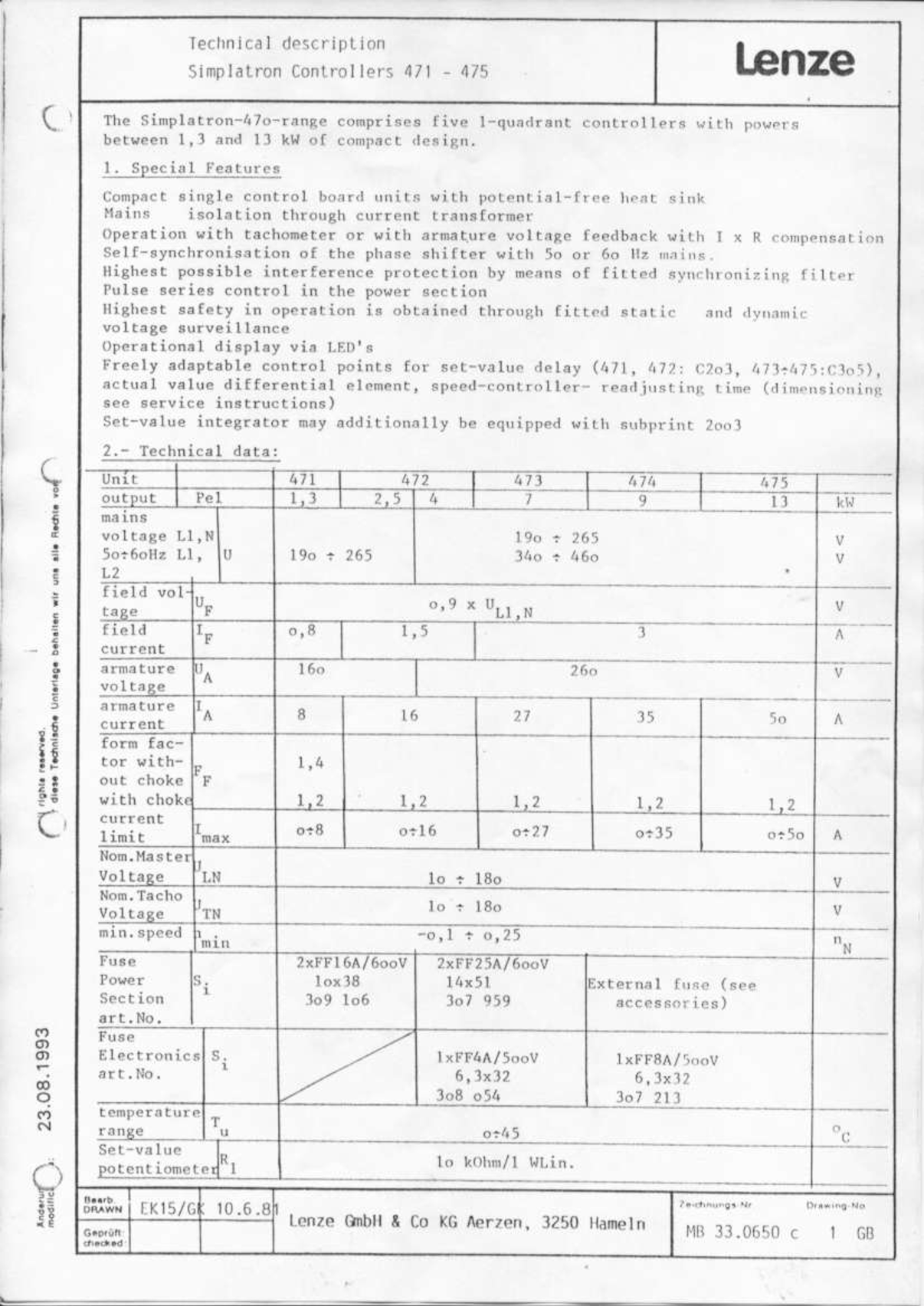 Lenze 471-475 Technical Documentation - Page 1
