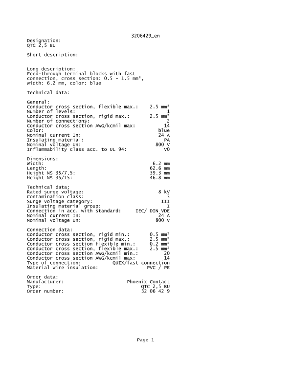 Phoenix Contact - 3206429_en Data Handbook / Instructions Manual - Page 1
