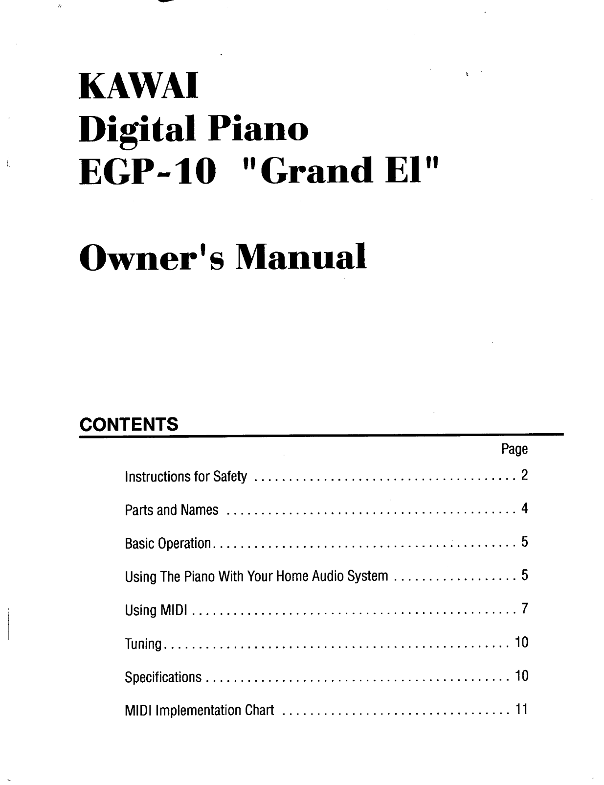 KAWAI EGP10 Mini Grand User Manual - Page 1